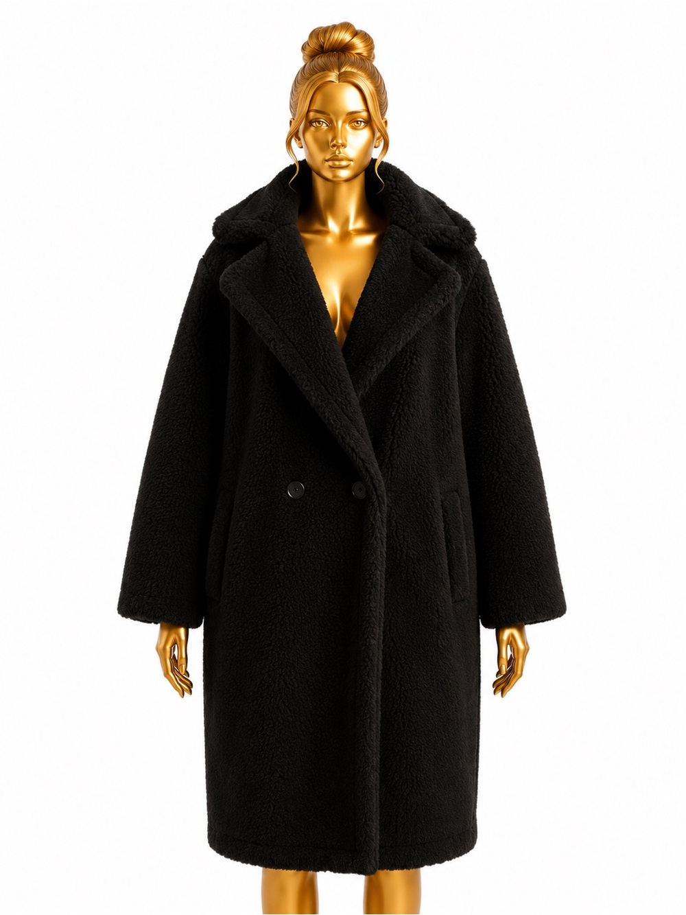 Boohoo Black Teddy Faux-Sherpa Long Coat